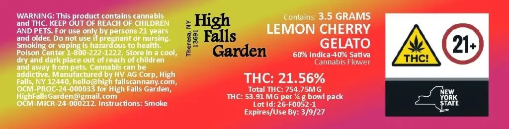 High Falls Garden Lemon Cherry Gelato Whole Flower 3.5g