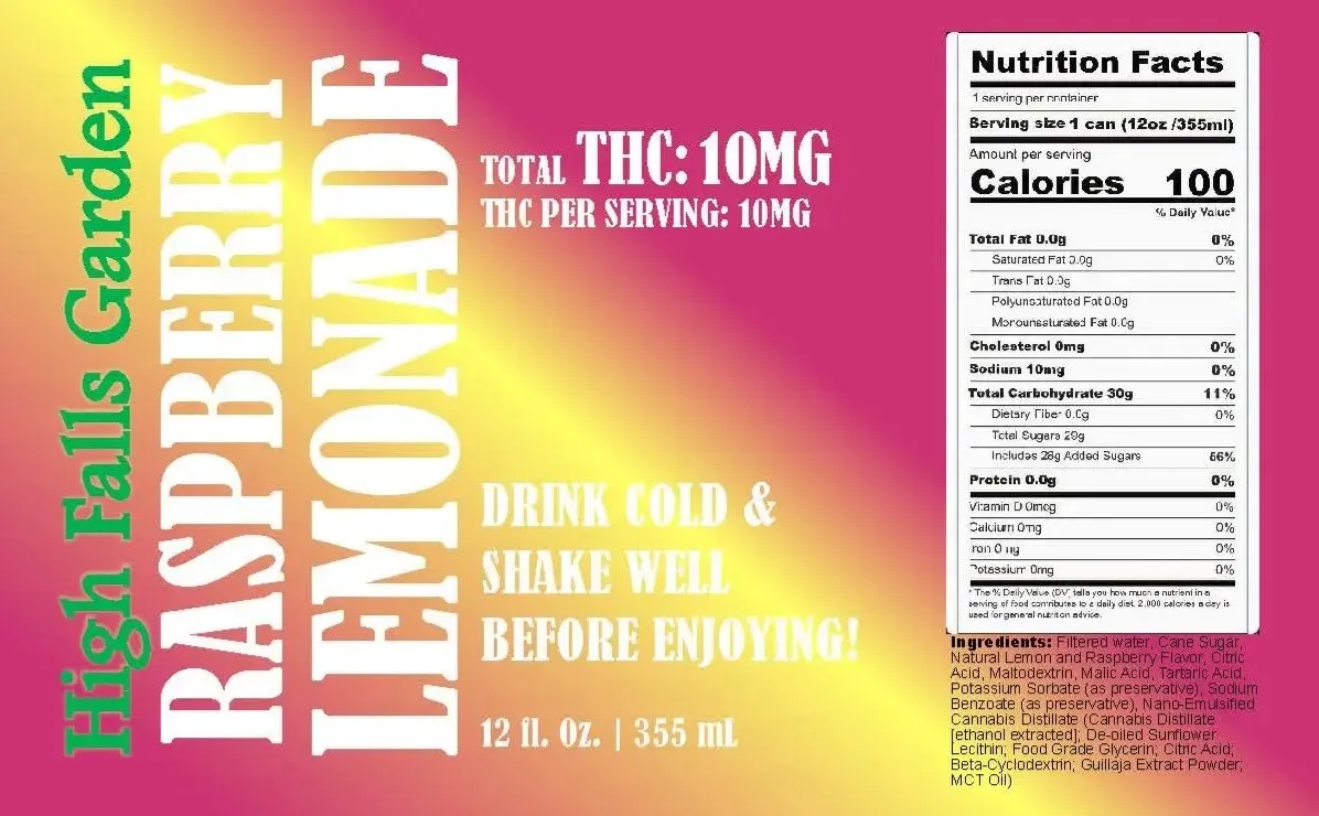 High Falls Garden Raspberry Lemonade 12oz cannabis beverage with 10mg THC