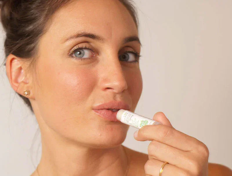High Falls Hemp CBD lip balm in use